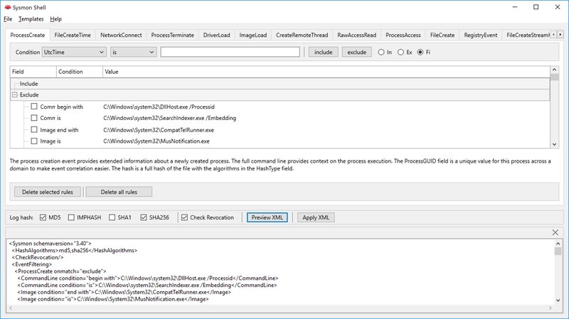 Sysmon Shell configuration XML GUI