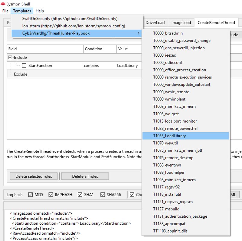 Sysmon Shell templates configuration export logs