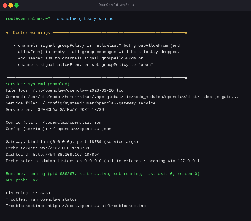 OpenClaw gateway status