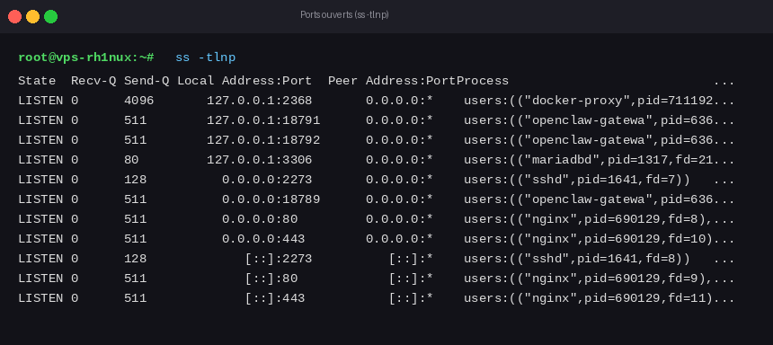 Ports ouverts VPS